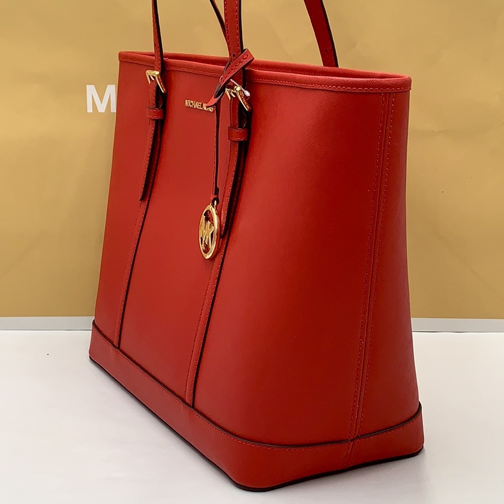 MICHAEL KORS JET SET TRAVEL LARGE TOP ZIP SHOULDER TOTE FLAME COLOR - Picture 4 of 14